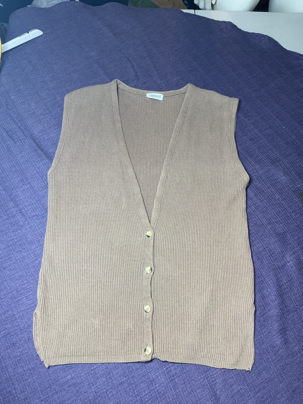 Arielle tan and brown striped button up vest | Size: 2XL - Picture 4 of 7